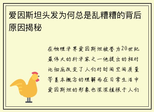 爱因斯坦头发为何总是乱糟糟的背后原因揭秘